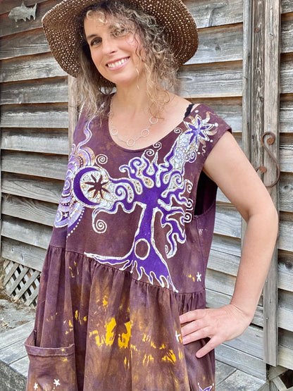 Golden Sun Purple Forest Farmer's Market Pocket Dress - Size 3X Batik Dresses Batikwalla 