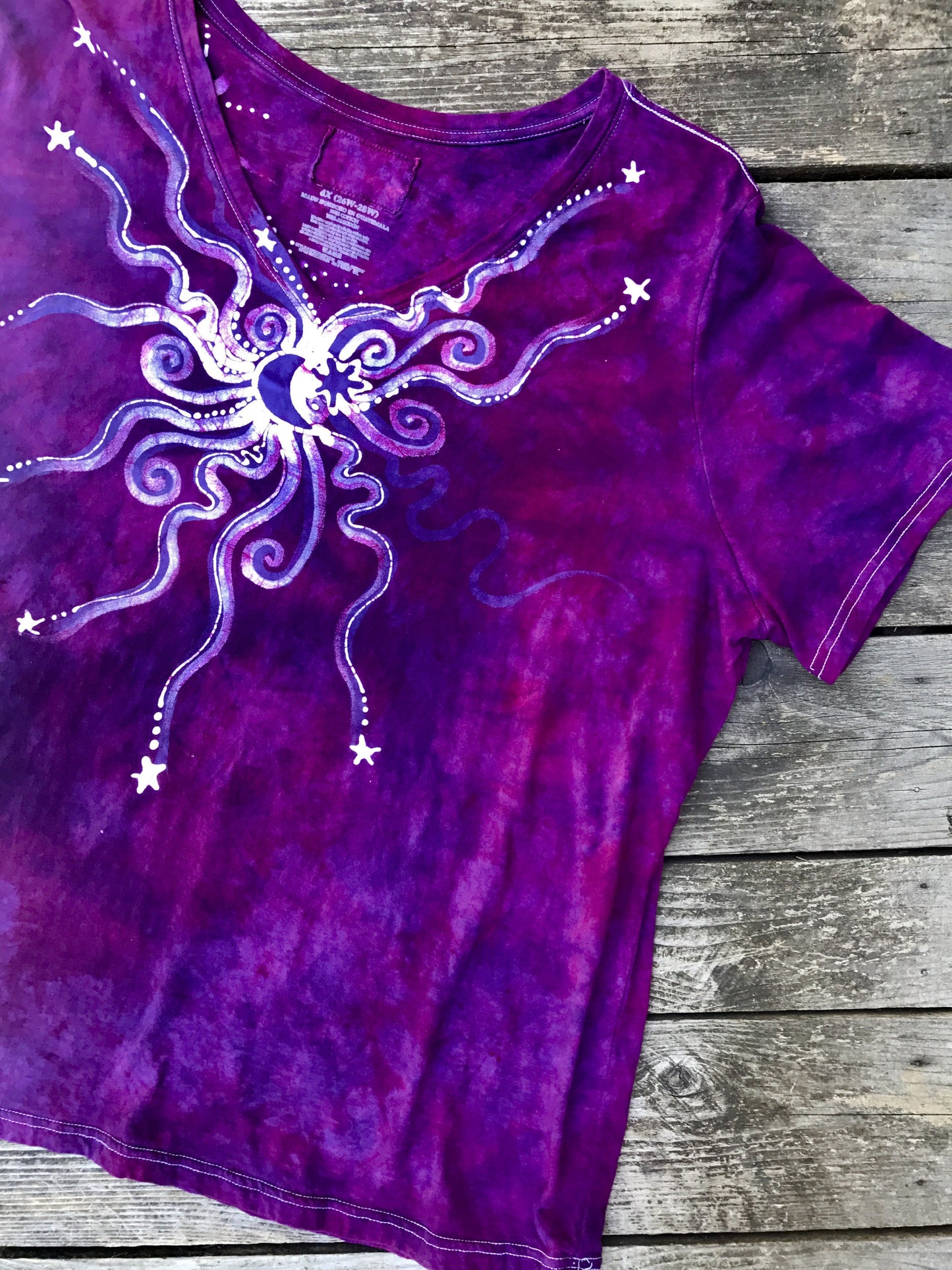 Magenta Moonbeams Handmade Batik Summer Vneck Tee - Plus Size - 4X