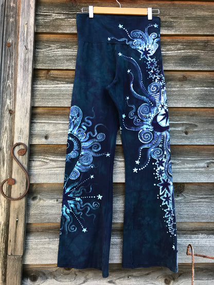 Sale - Dark Blue Teal Moon Handmade Batikwalla Stretchy Movement Pants - Size XL Shortness batikwalla 