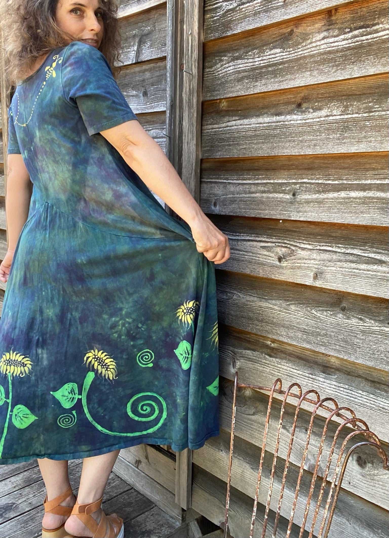 Blue Sunflower Batik Dress With Pockets Batik Dresses Batikwalla 