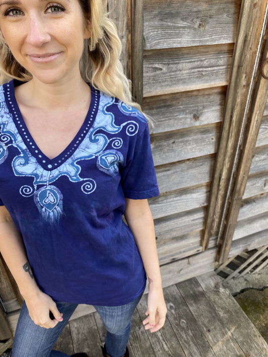 Purple Peacocks Hand Painted Batik Tee Batikwalla by Victoria 