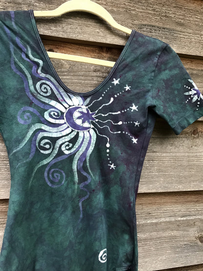 Teal Moon Dance Batik Leotard On Sale - Imperfect Stitching - Size Large