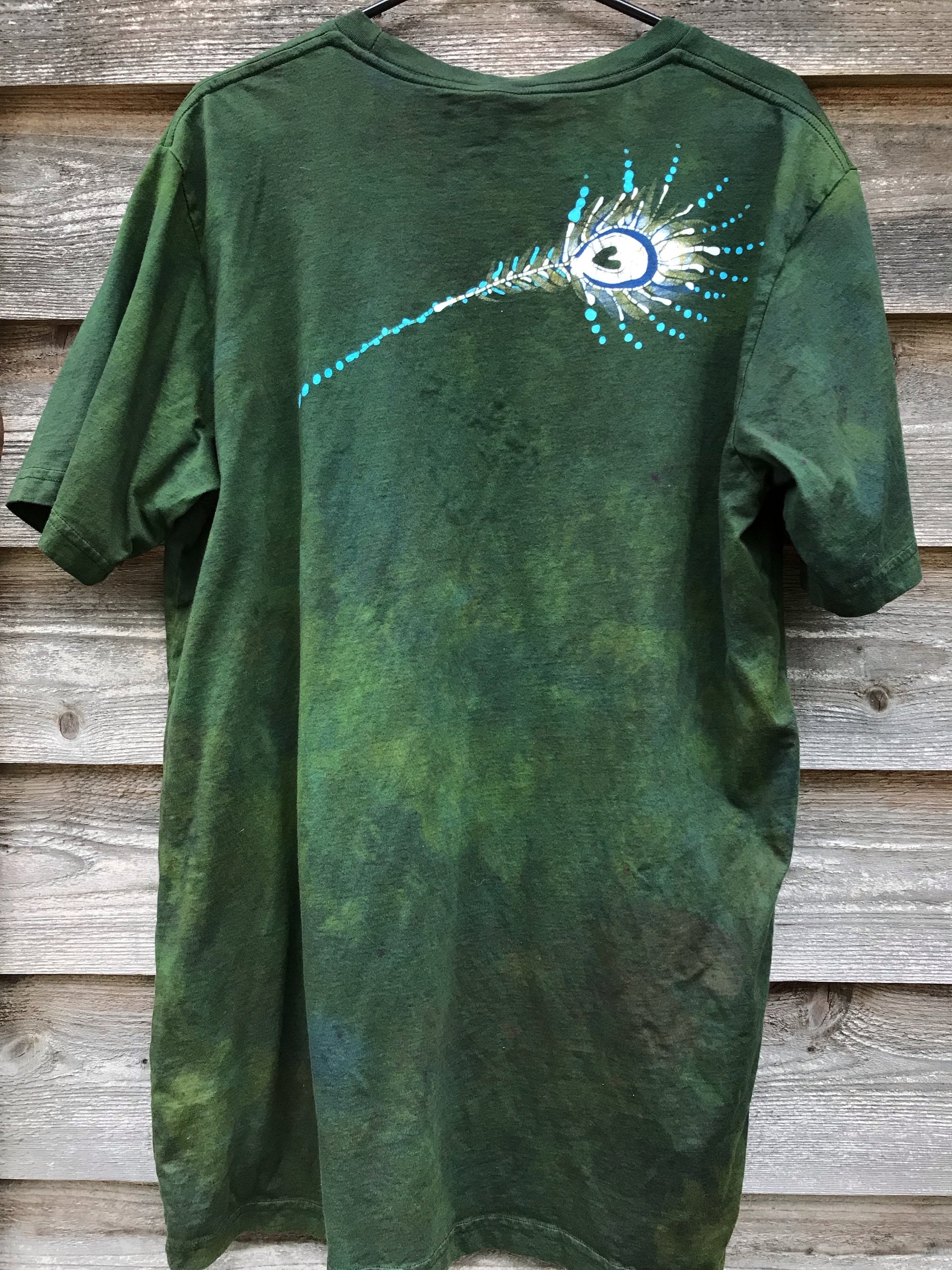 Kissing Peacocks Handmade GREEN Batik Tshirt - 2X Long ONLY tshirt batikwalla 