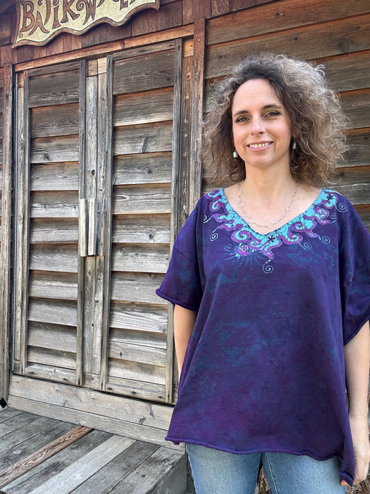 Sapphire Moon Batik Necklace Tee - Size 2X Shirts & Tops Batikwalla by Victoria 