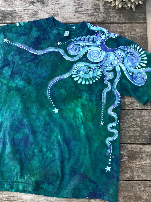 Teal Galaxy Handmade Batik Tshirt with Hidden Pocket tshirt batikwalla 