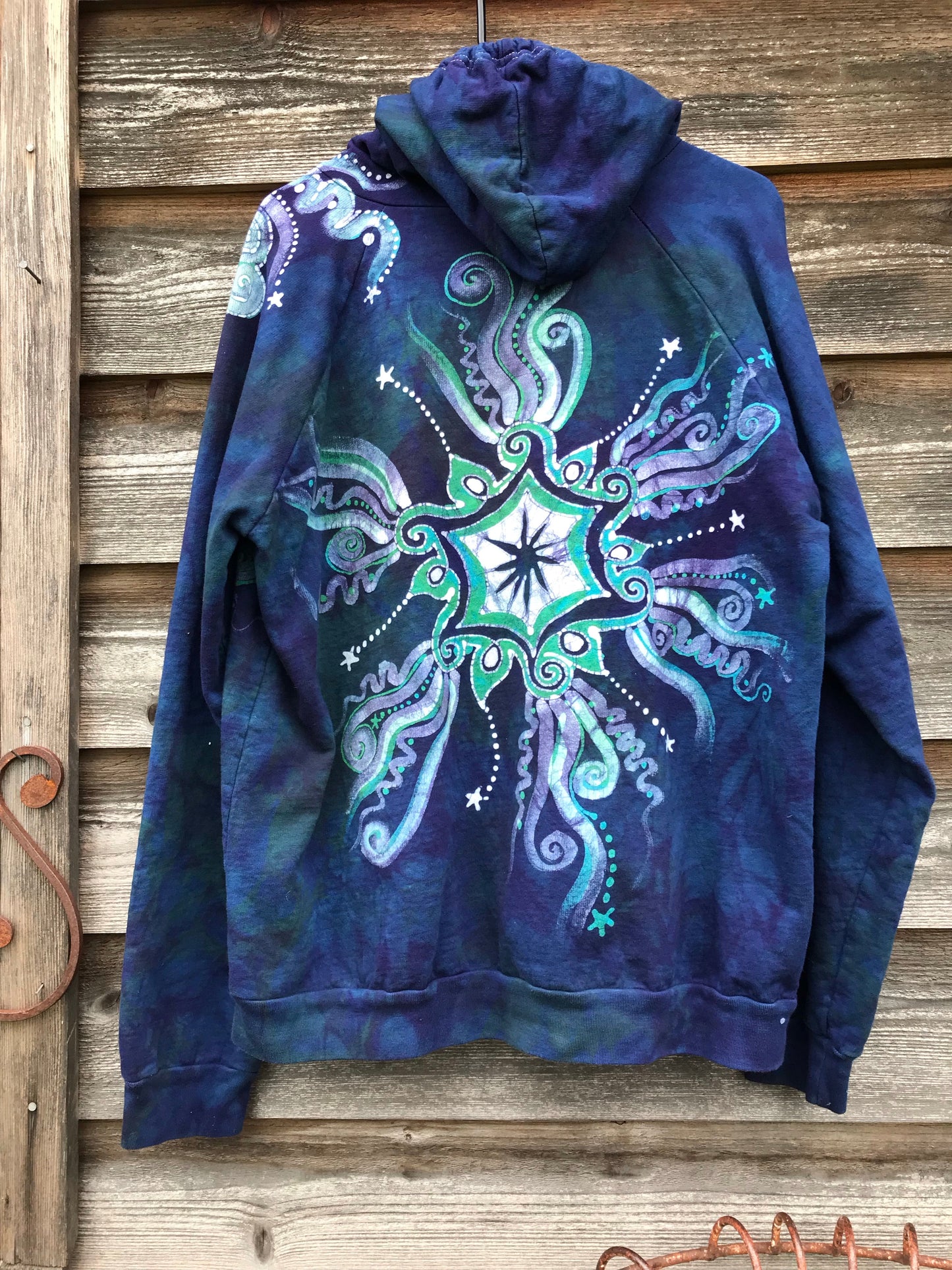 Mystical Mist By The Sea Shore Handmade Batik Zip Hoodie - Size XL hoodie batikwalla 