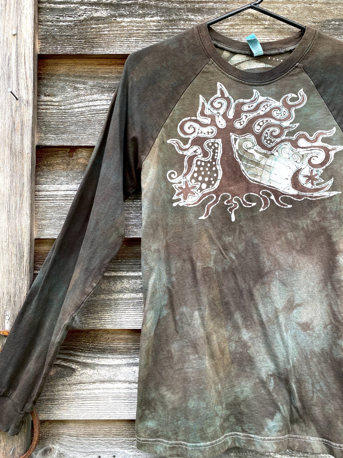 Earth Aura Tree - Raglan Long Sleeve Batik Top by Batikwalla - Size Small (unisex) Batikwalla 