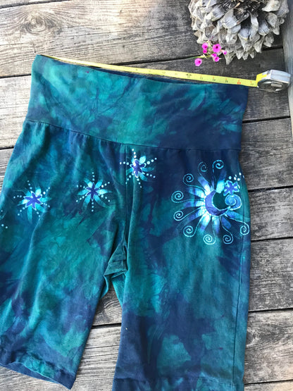 Moon and Stars Batik Biker Shorts - Teal and Purple Batikwalla by Victoria 