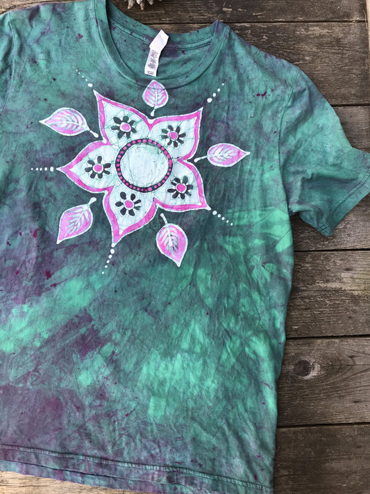 Preppy Rebel Flower Power Handmade Batik Tshirt - Size XL