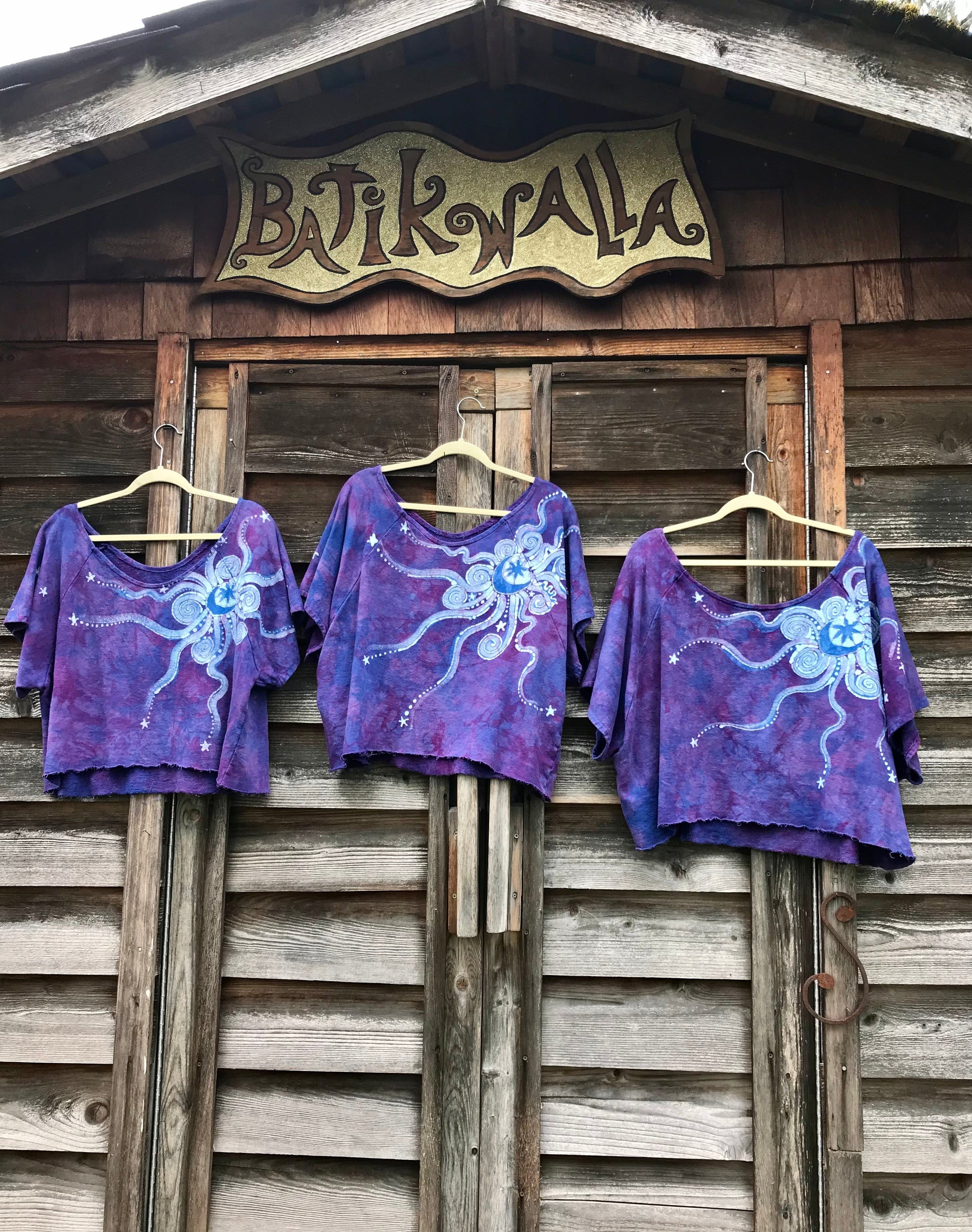 Purple Moonbeams Organic Cotton Terry Handmade Batik Top - S/M (Oversized) Batik Dresses Batikwalla 