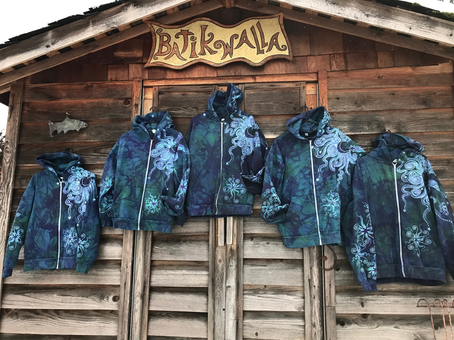 Teal and Purple Tree of Life Handcrafted Batik Zipper Hoodie - Size Medium hoodie batikwalla 