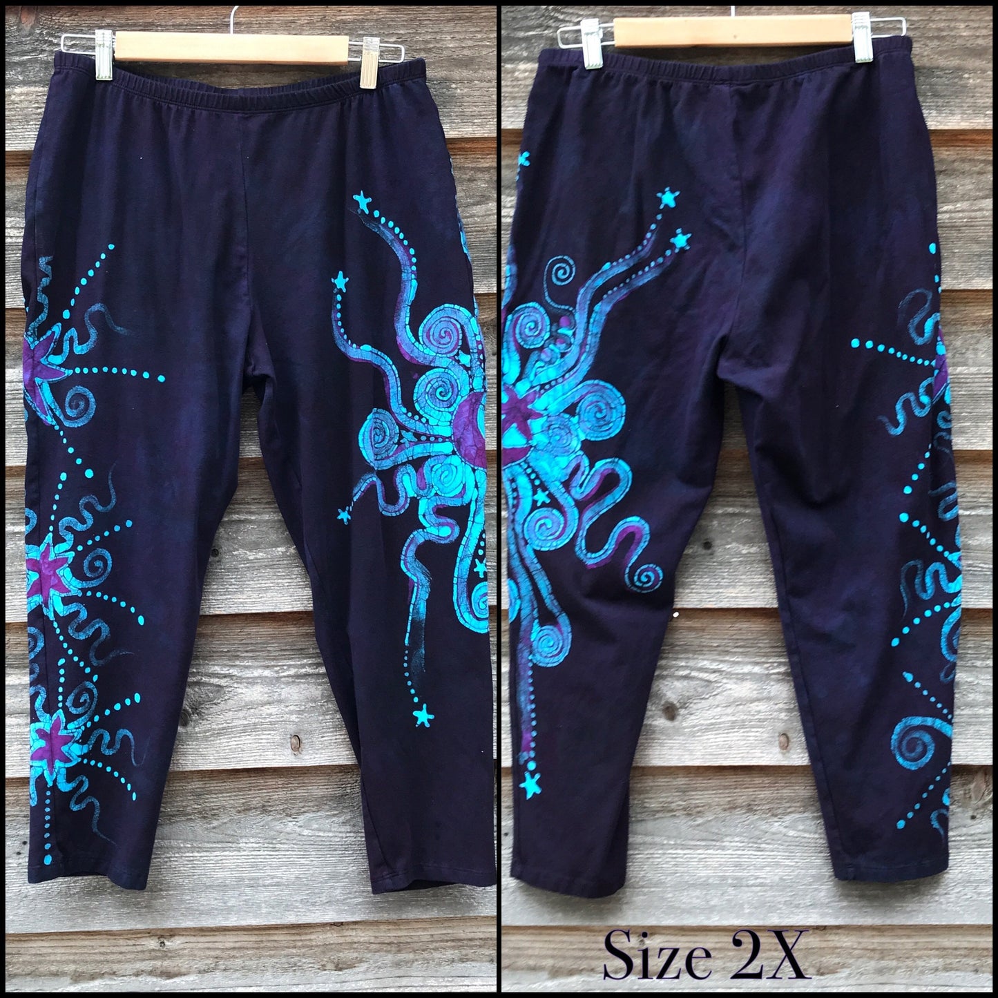 Deep Blue and Purple Moon Batik CAPRI Leggings