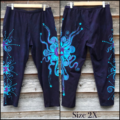 Deep Blue and Purple Moon Batik CAPRI Leggings