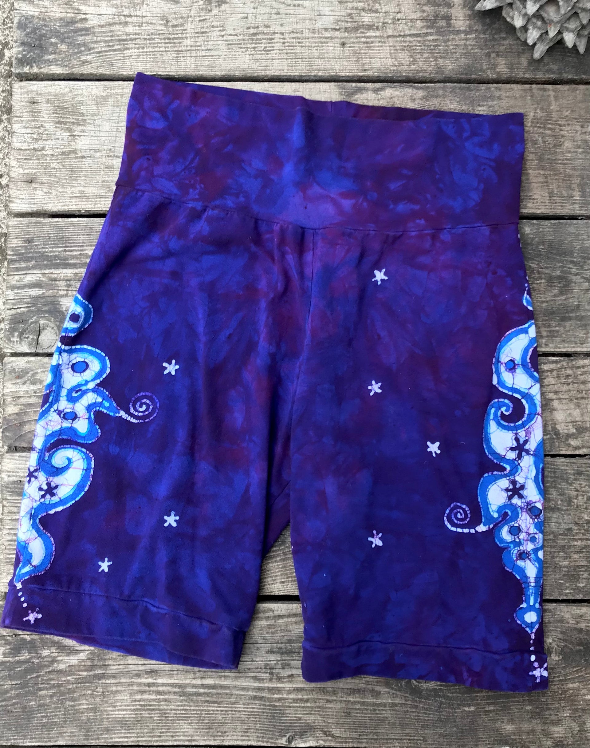 Blue Purple Batik Flame Biker Shorts