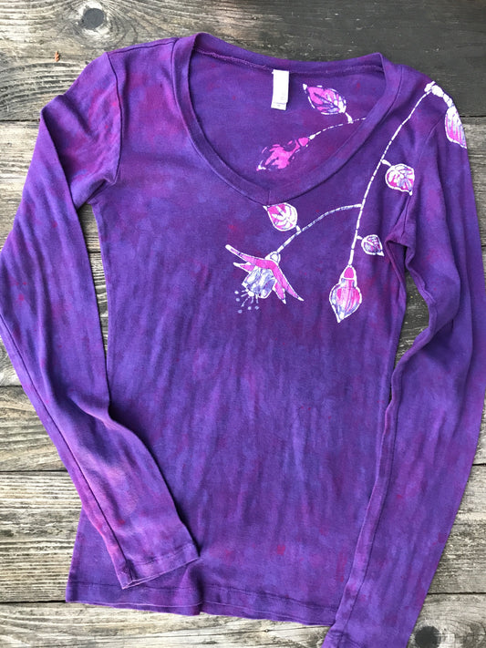 Pink Fuchsias Are Surprising Batik Long Sleeve Vneck
