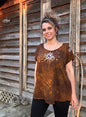 Dark Gold and Purple Moonbeams Handmade Batik Scoop Neck Tshirt Tops batikwalla 2X 