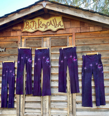 Purple Passion Moonflower Stars Stretchy Yoga Pants - Sale Basket Special batikwalla 