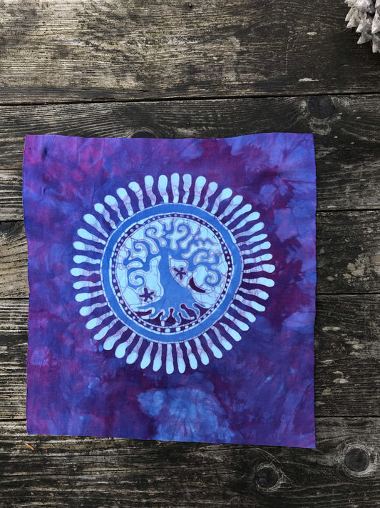 Hand Painted Batik Fabric Square - Tree of Life in Purple and Periwinkle Batikwalla by Victoria 