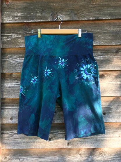 Moon and Stars Batik Biker Shorts - Teal and Purple Batikwalla by Victoria 