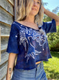 Blue Canoe Campers Tree Organic Cotton Handmade Batik Crop Tee, Size Medium/Large Batik Dresses Batikwalla 