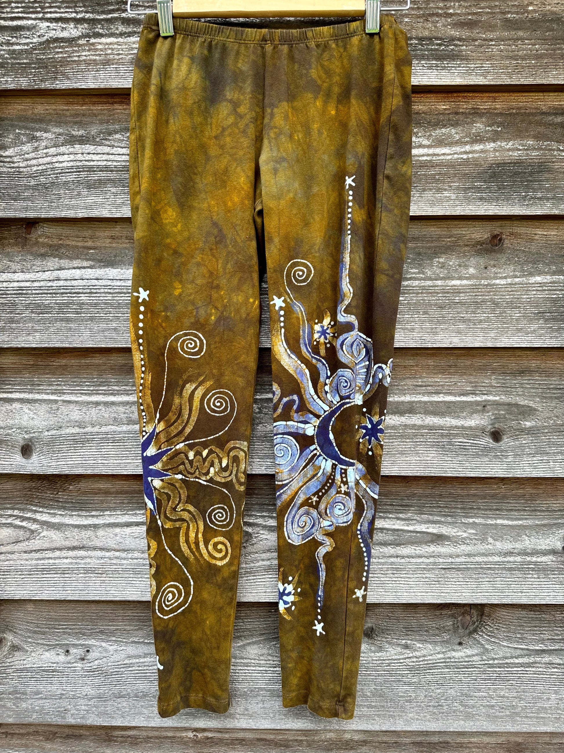 Sun Gold and Deep Purple Sun Batik Leggings - Size Small leggings batikwalla 