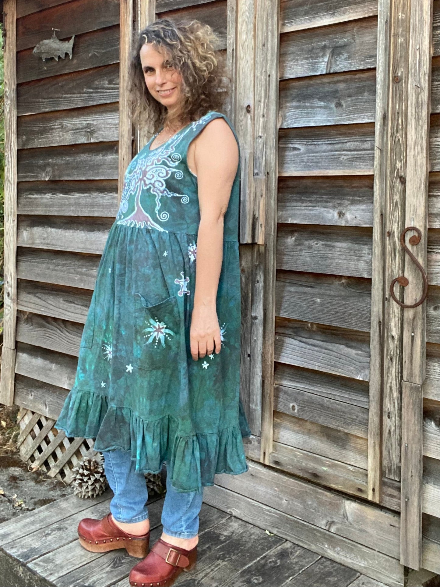 Mist in the Moss Green Forest - Farmer's Market Pocket Dress - Size 2X Batik Dresses Batikwalla 