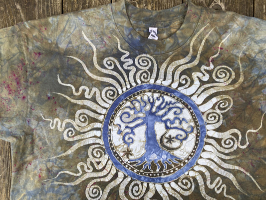 Tree of Life - Beachwood Beige Batikwalla Hand-painted Batik Tshirt tshirt batikwalla 