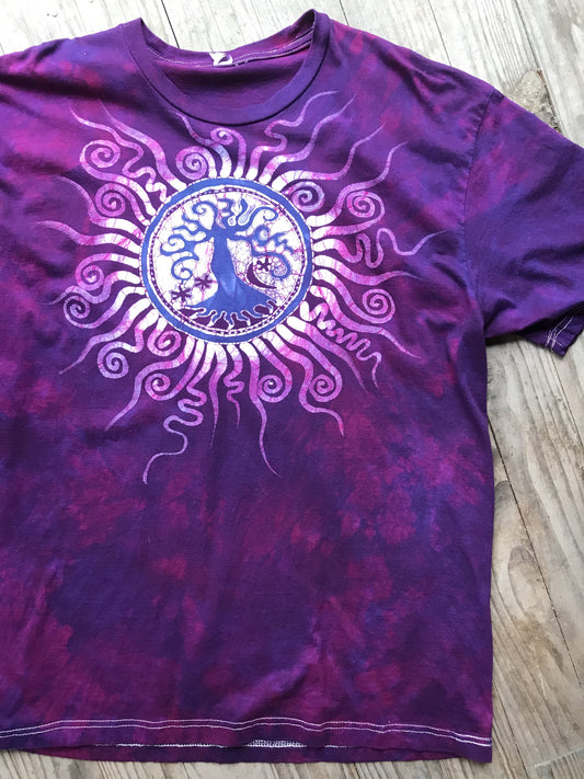 Fuchsia and Purple Sun Tree Handmade Batikwalla Tshirt - Size XL