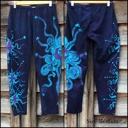 Deep Blue and Purple Moon Batik CAPRI Leggings