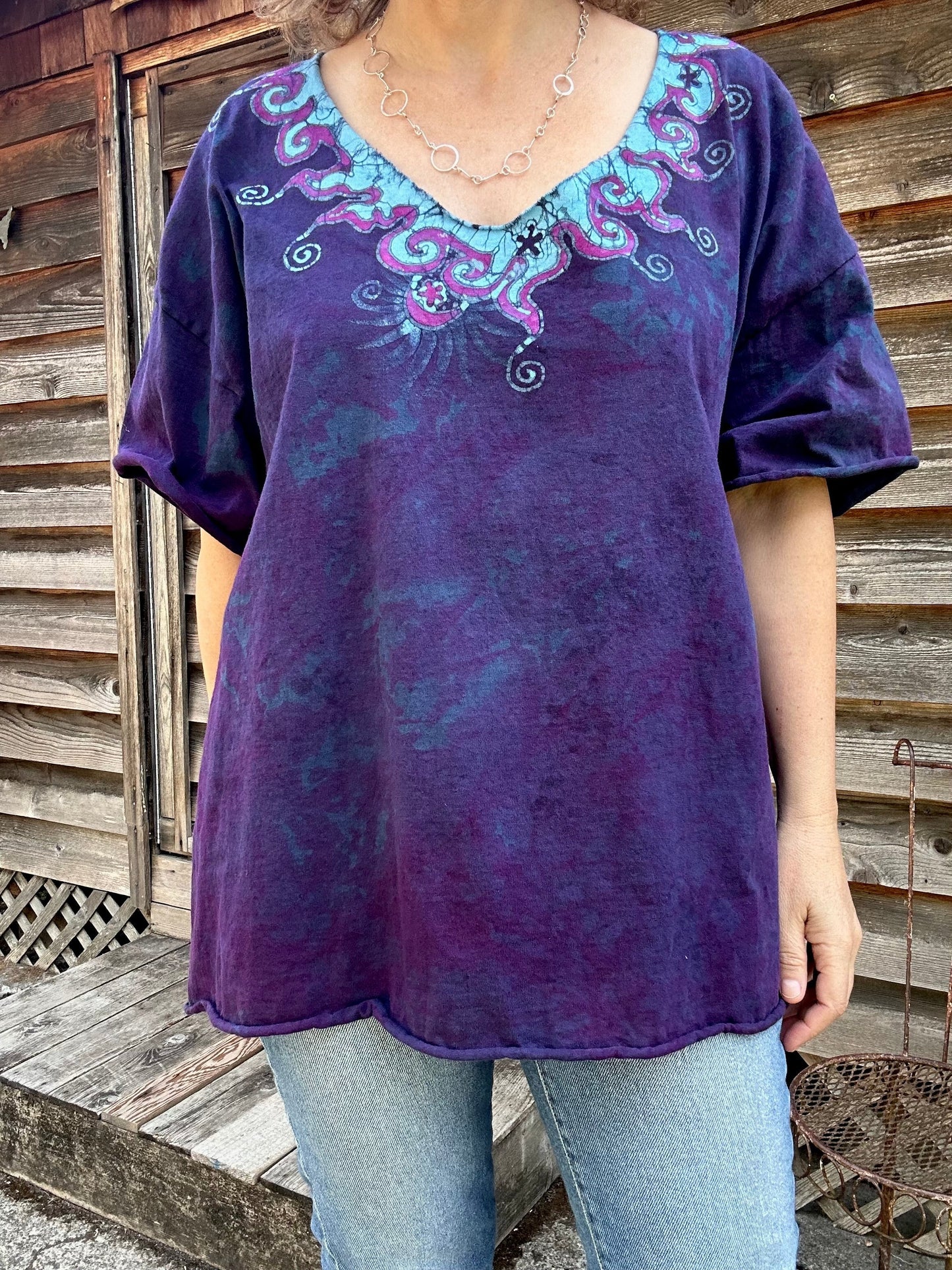 Sapphire Moon Batik Necklace Tee - Size 2X Shirts & Tops Batikwalla by Victoria 2X 