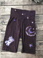 Slim Cat and Moon and Stars Batik Biker Shorts - Purple Eggplant Batikwalla by Victoria 