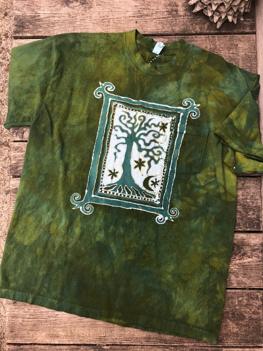 Tree of Life Scrolls Handmade Batik Tshirt with Hidden Pocket tshirt batikwalla Large 