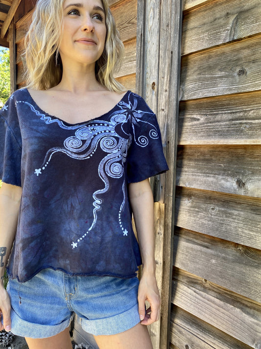 Steel Magnolias Semi-Crop Organic Cotton Handmade Batik Top - Medium/Large Batik Dresses Batikwalla 