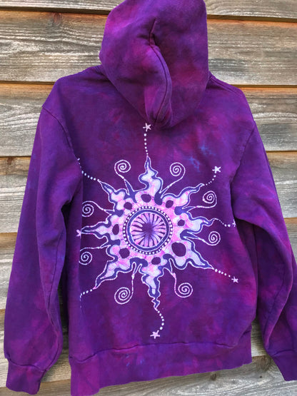 Purple Magenta Very Fancy Tuxedo Swirls Handcrafted Batik Zipper Hoodie - Size Small hoodie batikwalla 