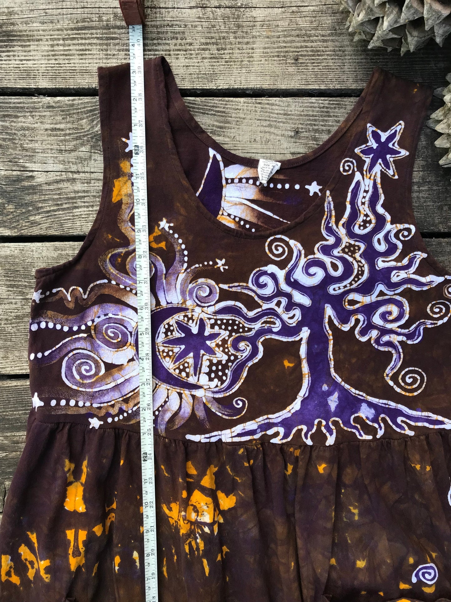 Golden Sun Purple Forest Farmer's Market Pocket Dress - Size Medium Batik Dresses Batikwalla 