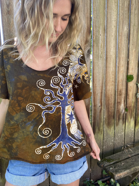 Roots Run Deep Organic Cotton Handmade Batik Top, Size Large Batik Dresses Batikwalla 