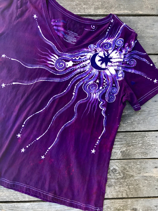 Magenta Moonbeams Handmade Batikwalla Vneck Tee - Plus Size 2X