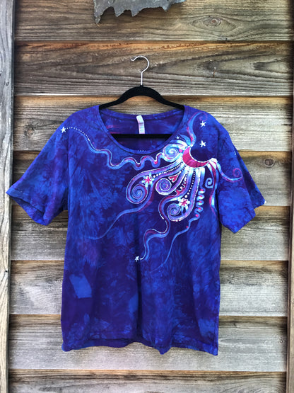 Blue Skies Moonbeams Handmade Batik Scoop Neck Tshirt