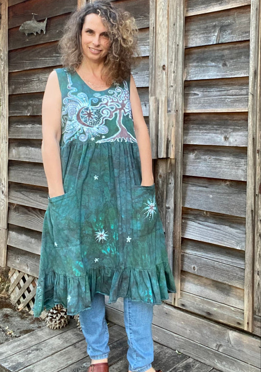 Mist in the Moss Green Forest - Farmer's Market Pocket Dress - Size 2X Batik Dresses Batikwalla 