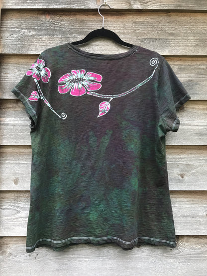 Flower Power in Tourmaline Temptation Handmade Batik Summer Tee