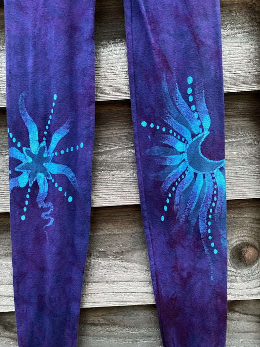 PURE Cotton Batik Leggings - Purple Galaxy With Crazy Stars leggings batikwalla 