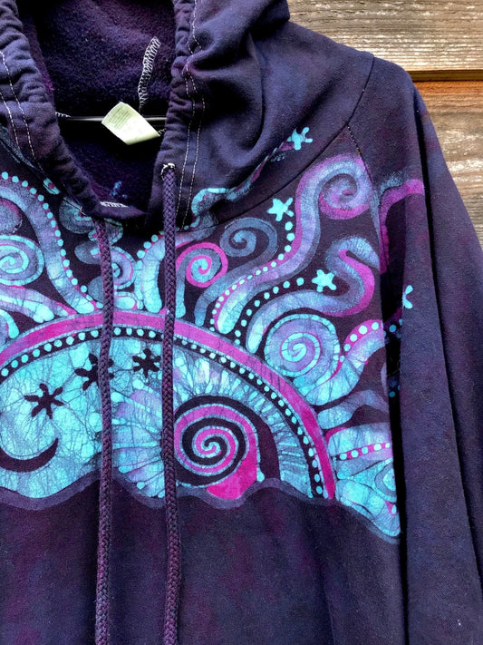 Cosmic Moonrise Pullover Batik Hoodie in Organic Cotton - Made Oversize in 3X hoodie batikwalla 