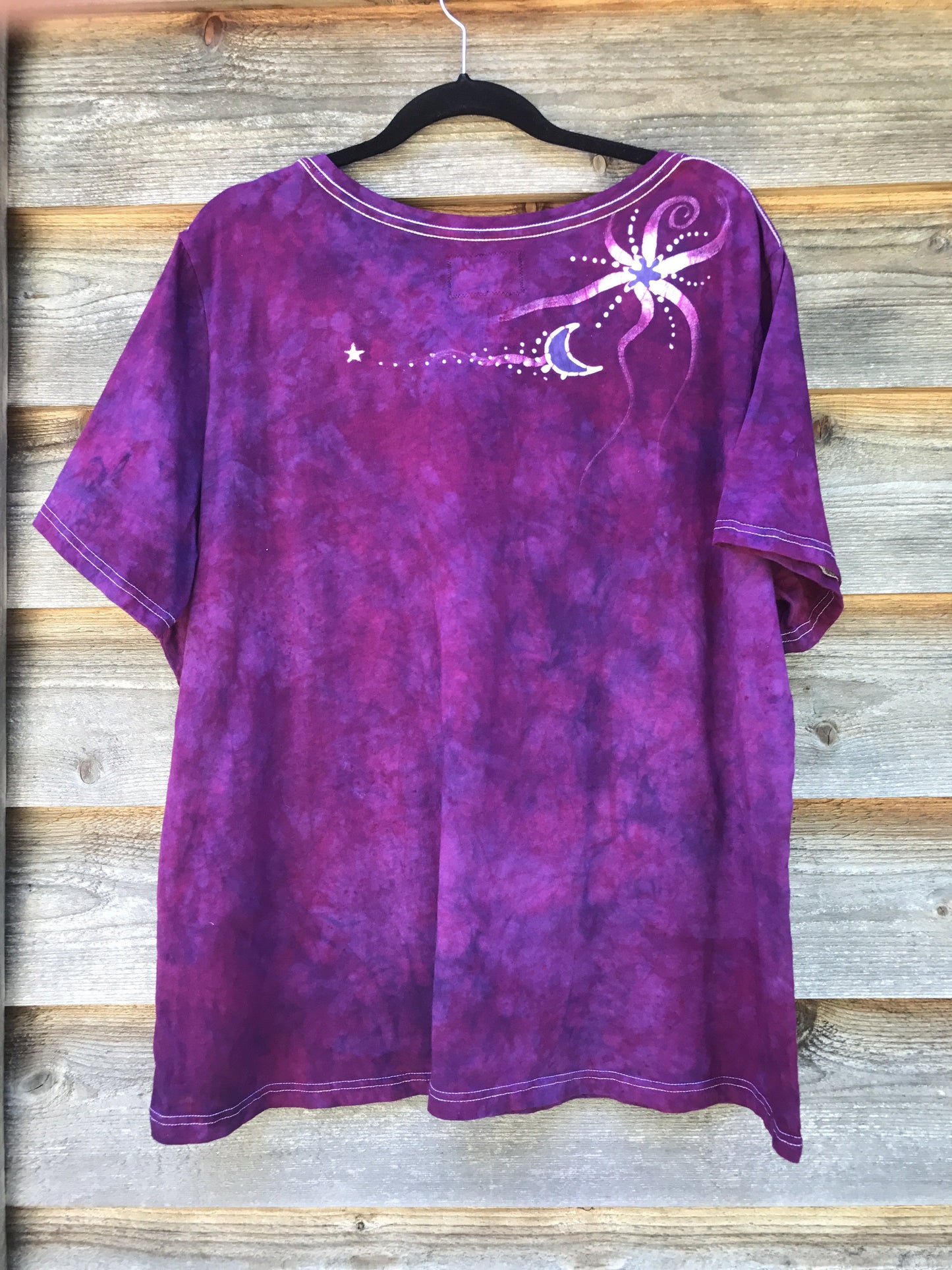 Magenta Moonbeams Handmade Batik Summer Vneck Tee - Plus Size - 4X