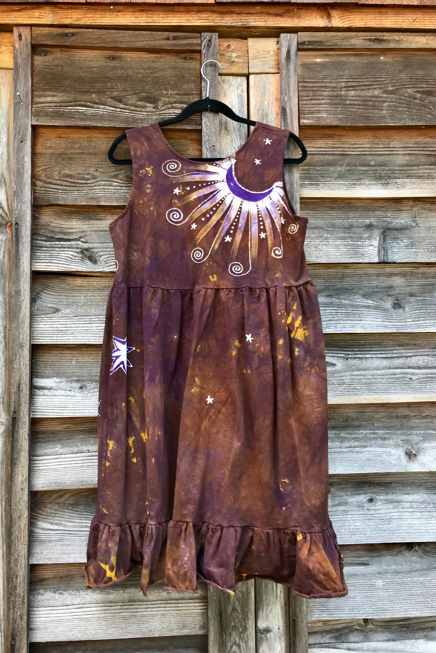 Golden Sun Purple Forest Farmer's Market Pocket Dress - Size Large Batik Dresses Batikwalla 