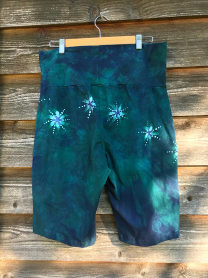 Moon and Stars Batik Biker Shorts - Teal and Purple Batikwalla by Victoria 