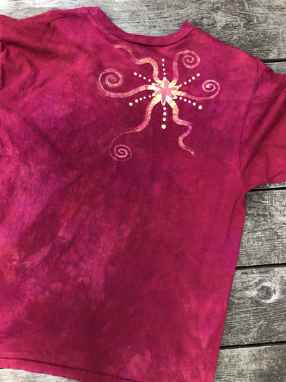 Moonbeams Mandala in Campfire Red - HandCrafted Batik Vneck Tee Batikwalla by Victoria 