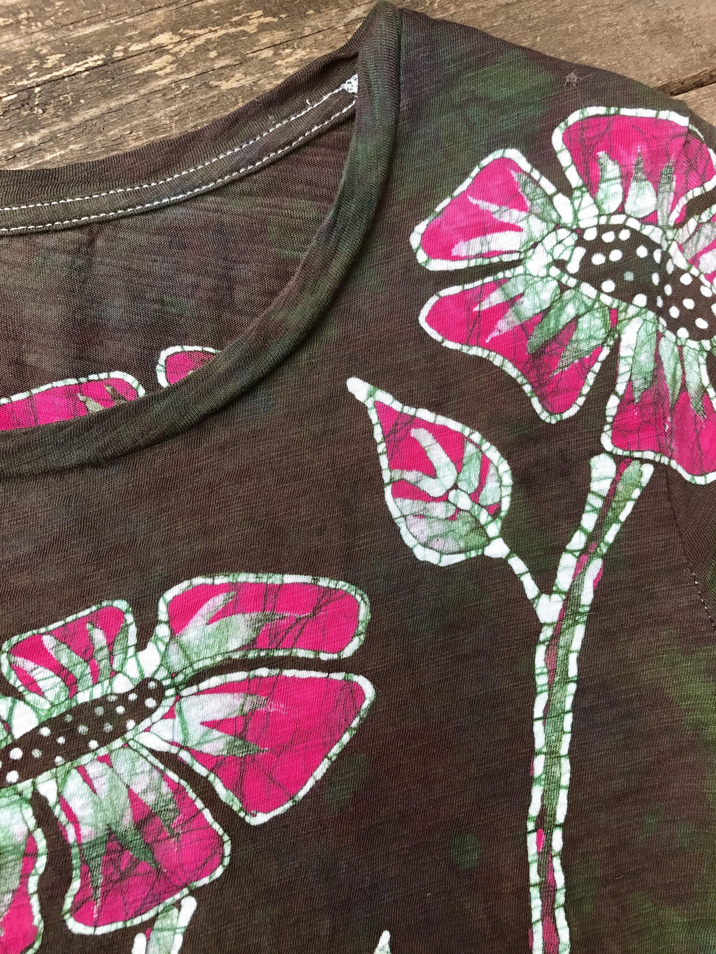 Flower Power in Tourmaline Temptation Handmade Batik Summer Tee