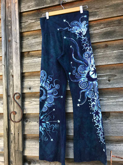 Sale - Dark Blue Teal Moon Handmade Batikwalla Stretchy Movement Pants - Size XL Shortness batikwalla 