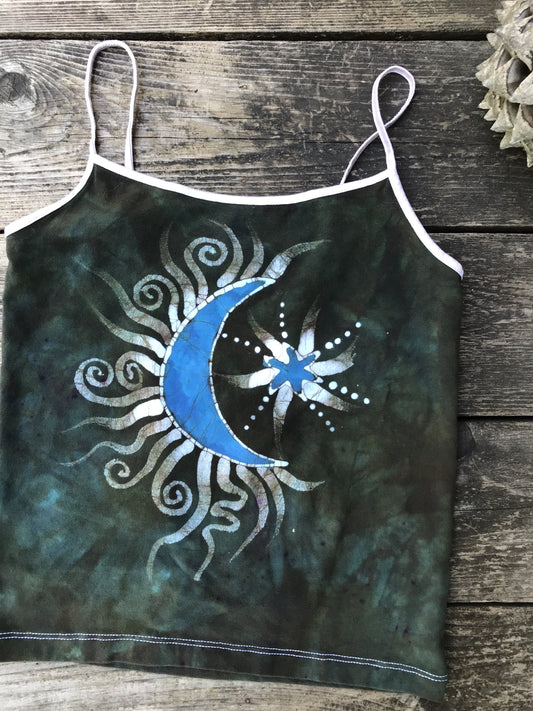 Blue Moon Sage Green Batik Stretchy Handmade Camisole