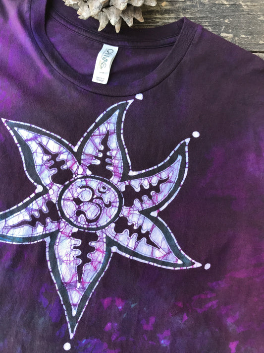 Starfish Flower Purple Om - Handmade Batik Tshirt - Size XL